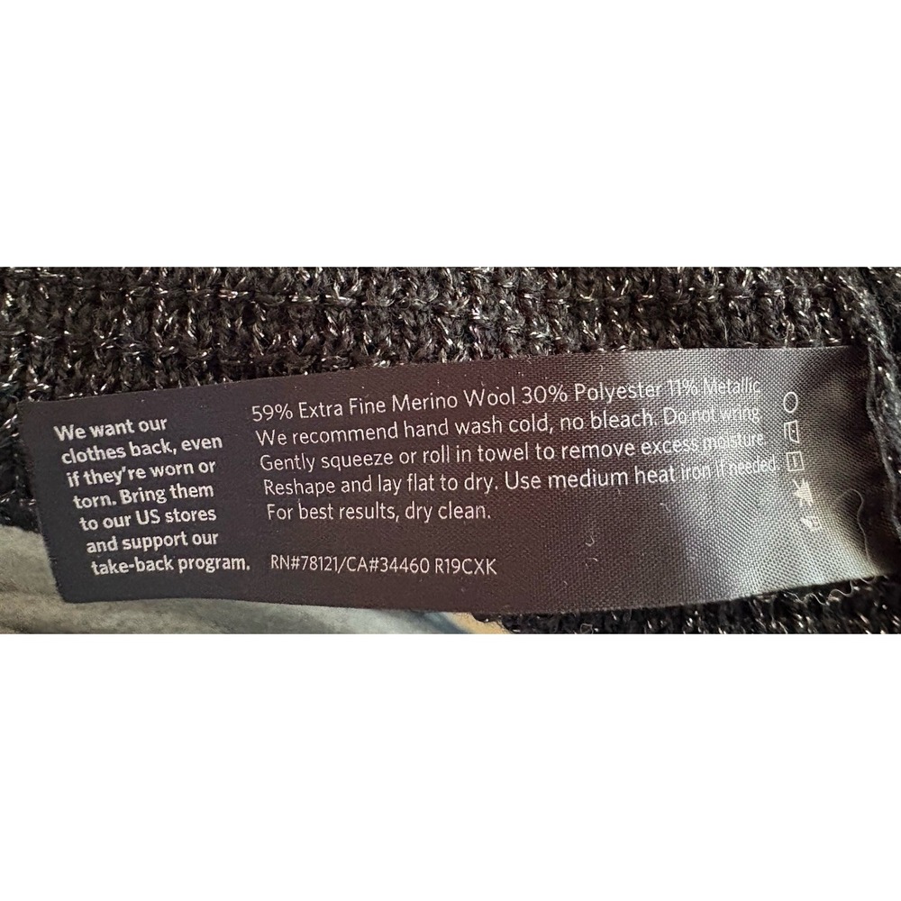 Eileen Fisher Black Metallic Long Open‎ Cardigan Sweater Merino Wool Medium - Picture 7 of 7